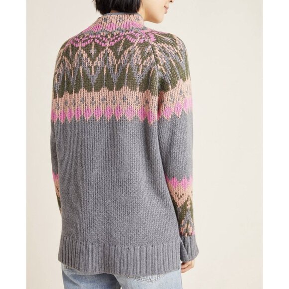 Anthropologie Josephine Mock Neck Sweater Wool Blend Petite XS Italy Gray Pink - Picture 2 of 11